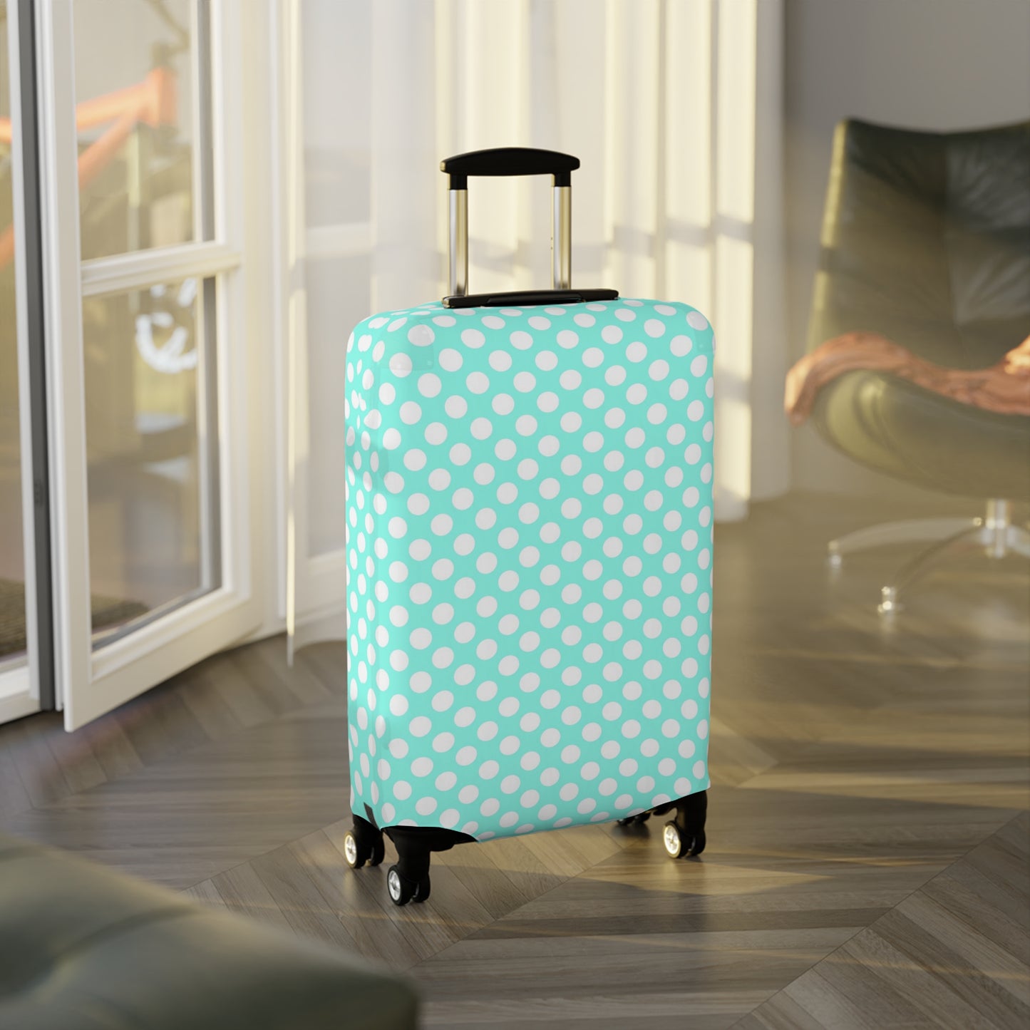 Aqua Polka Dot Luggage Cover - Pastel Polka Dot Suitcase Cover