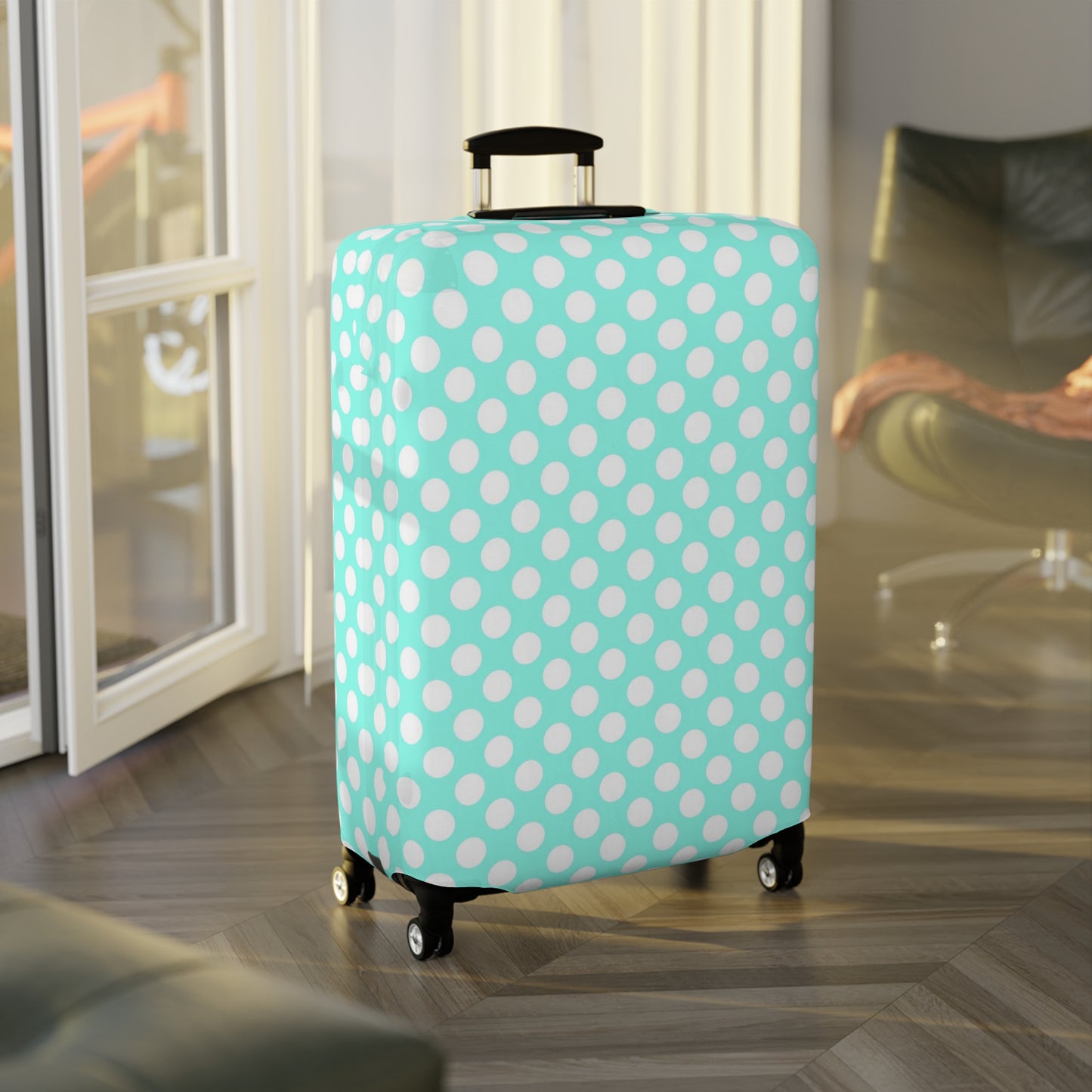 Aqua Polka Dot Luggage Cover - Pastel Polka Dot Suitcase Cover