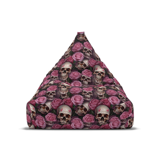 Floral Skull Bean Bag Chair Cover - Lockable Zipper, 2 Size Options, Gothic Home Decor